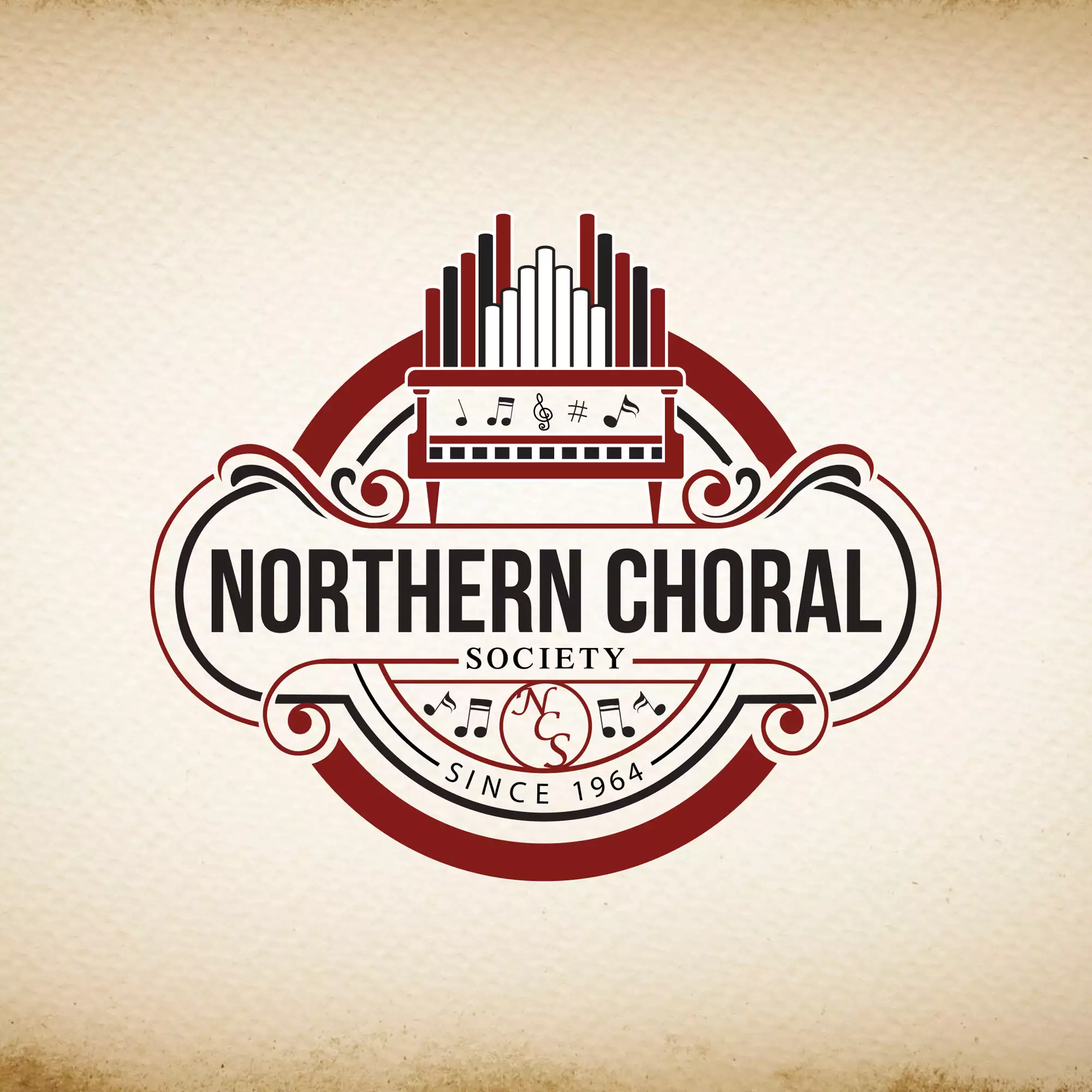 Vintage emblem logo for traditional music instrument company