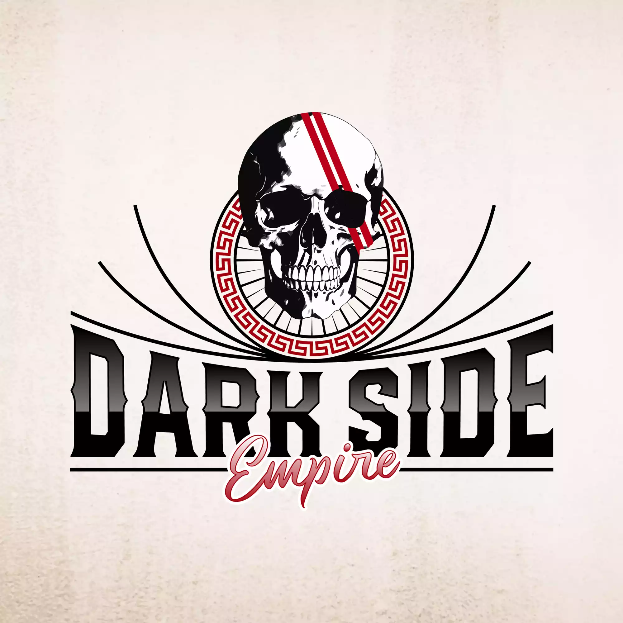 Vintage logo for Dark Empire featuring futuristic and nerd culture symbols