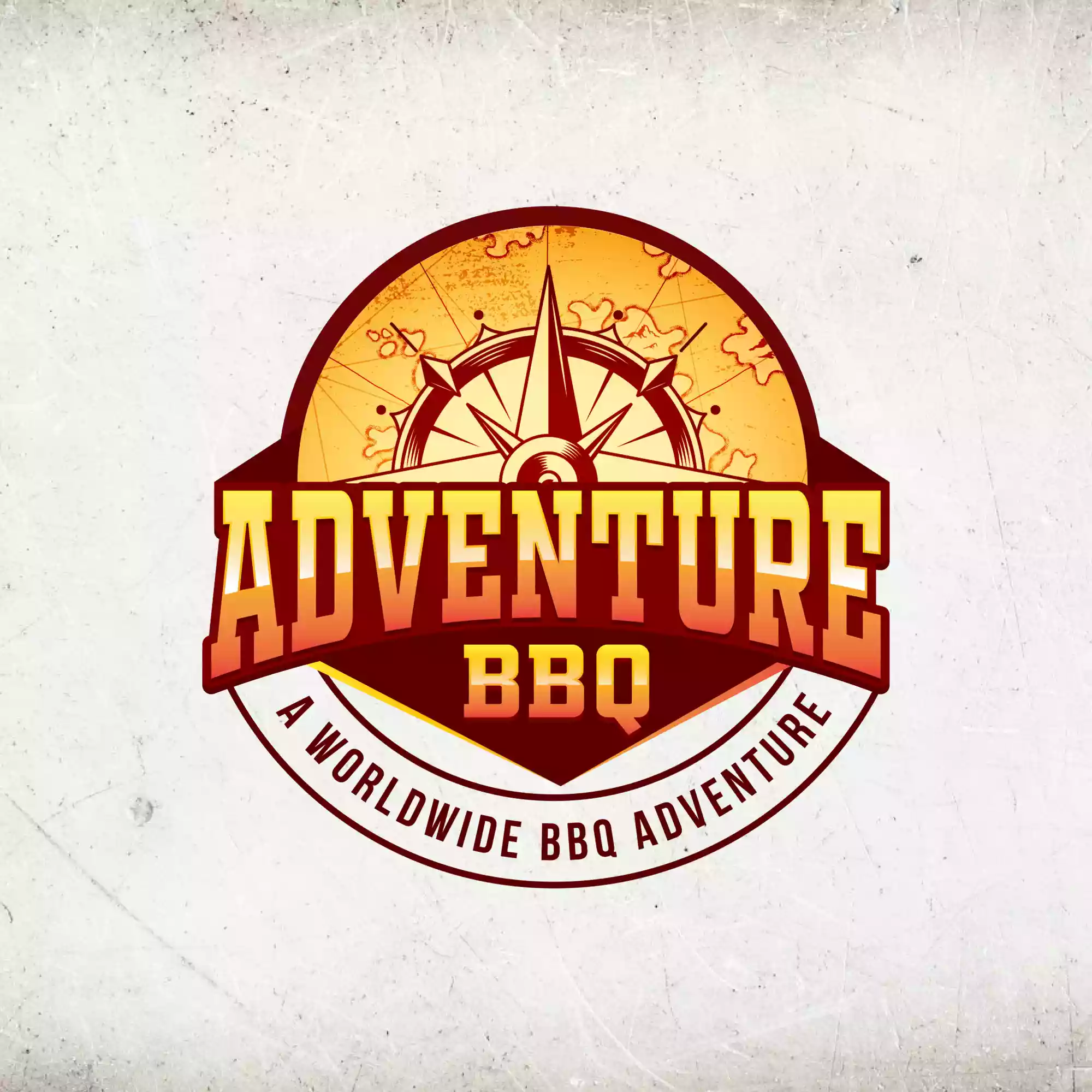 Adventure BBQ logo with vintage badge design and rugged typography