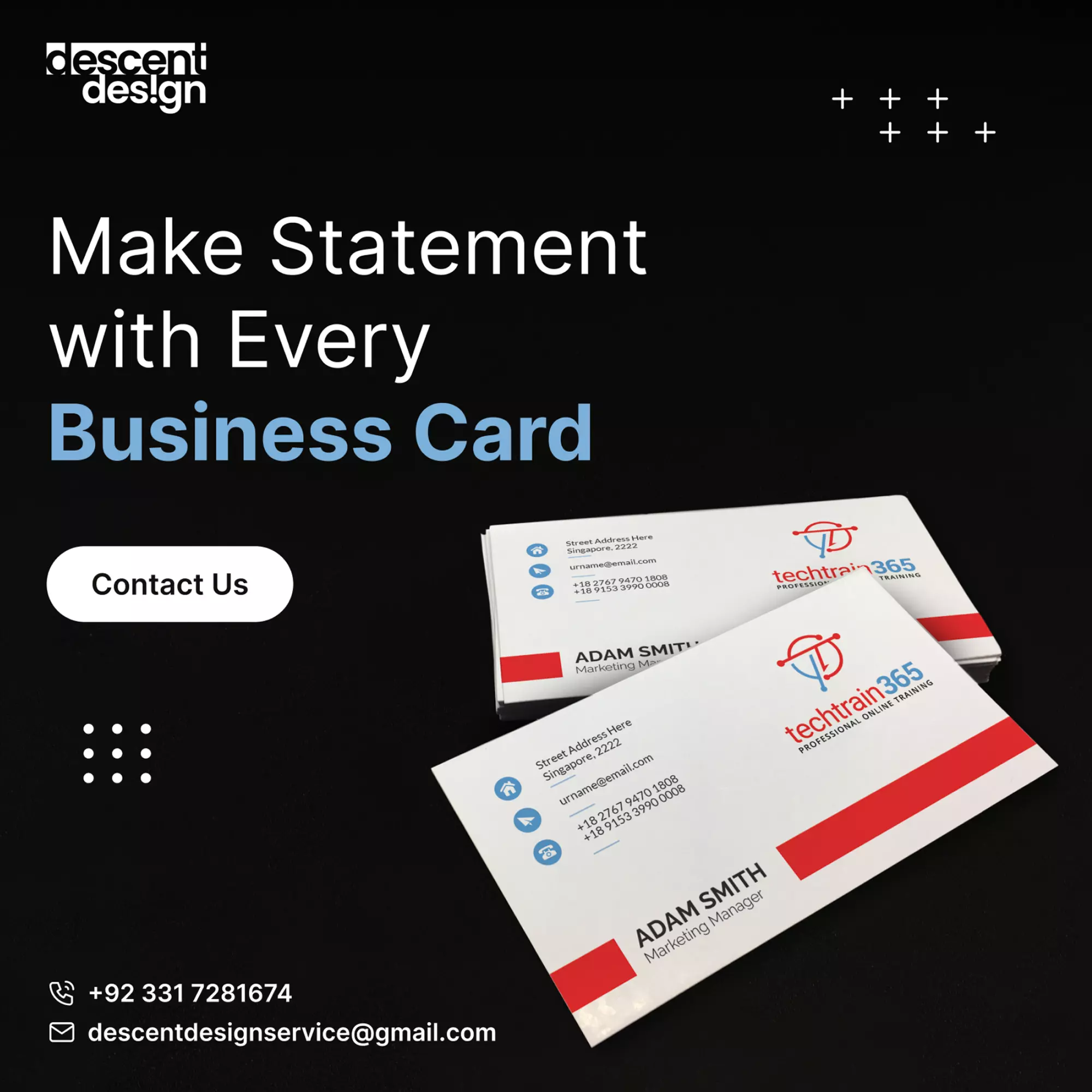 Social media post displaying custom business card design with professional branding